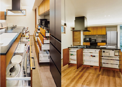 毎日使うキッチン周辺の収納空間を充実。